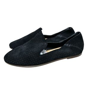 Lucky Brand Black Perforated Suede Flats Slip On Size 7.5 Comfy Office Workwear